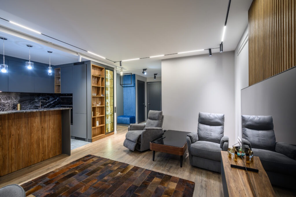 Luxury living room and kitchen in studio apartment