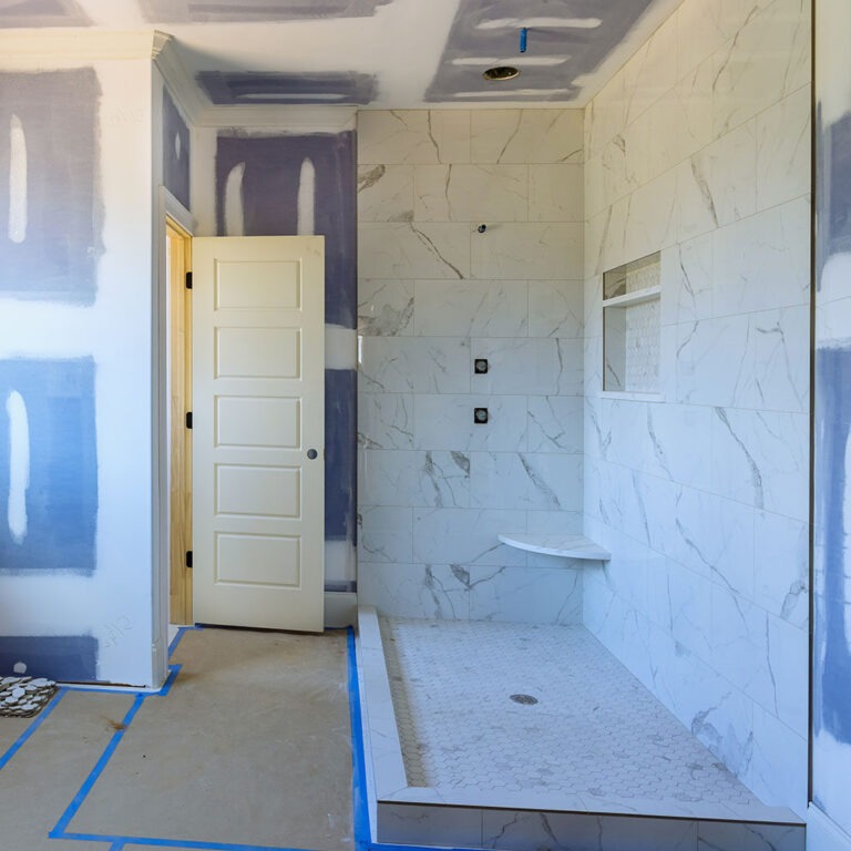 Renovations are underway in bathroom of a house